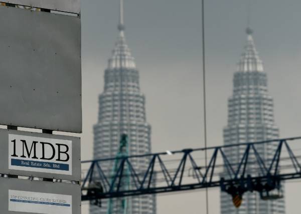 Gambar fail menunjukkan poster syarikat 1MDB di sebuah papan tanda di Kuala Lumpur. - Foto AFP