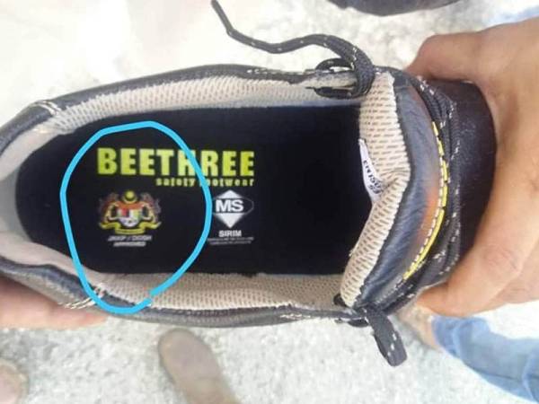 Gambar tular memaparkan logo Jata Negara dicetak di dalam kasut keluaran syarikat Beethree.