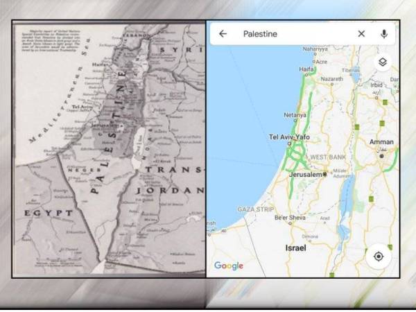 Tiada label Palestin dalam enjin carian Google Maps.