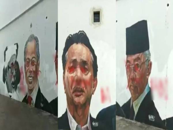 Mural potret Yang di-Pertuan Agong dan pemimpin negara di U12, Shah Alam yang diconteng oleh pihak tidak bertanggungjawab.