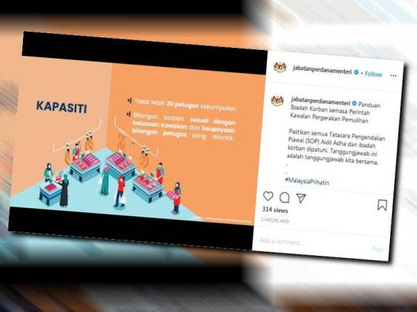 Paparan skrin video berkaitan garis panduan ketika melakukan ibadah korban yang dikongsikan di laman Instagram Jabatan Perdana Menteri.