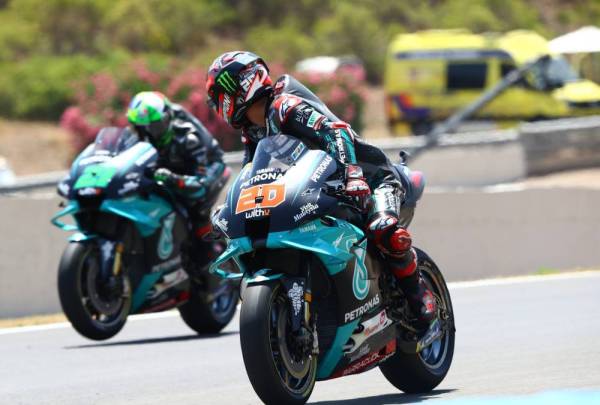 Quartararo (kanan) dan Morbidelli semasa GP Andalusia dua minggu lalu.