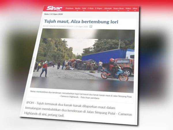 Laporan Sinar Harian berkaitan tragedi yang mengorbankan tujuh nyawa semalam.