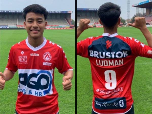 Luqman Hakim menyarung jersi nombor 9 ketika diperkenalkan sebagai pemain baharu KV Kortrijk. -Foto: EL-EF Sport