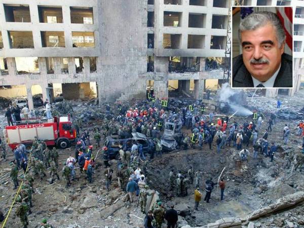 Lokasi letupan yang meragut nyawa Hariri (gambar kecil) di Beirut pada 14 Februari 2005. - Foto: Agensi Gambar kecil: Rafik Al-Hariri