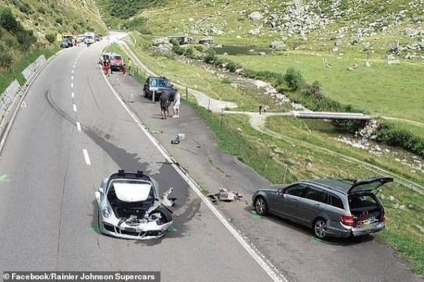 Inilah lokasi perlanggaran yang melibatkan empat buah kenderaan di Gotthard Pass, Switzerland baru-baru ini. - Gambar Facebook Rainier Johnson Supercars