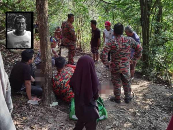 Pihak bomba mengambil masa kira-kira 20 minit untuk membawa turun mangsa sebelum dibawa ke HSNZ. Gambar kecil: Wan Mohd Azmi. -Foto: Ihsan pembaca