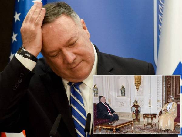 Pompeo gagal melobi negara di Asia Barat untuk menormalkan hubungan dengan Israel. Gambar kecil: Sultan Haitham Tariq (kanan) mengadakan pertemuan dengan Pompeo di Istana al-Barakah di Muscat kelmarin. - Foto: AFP