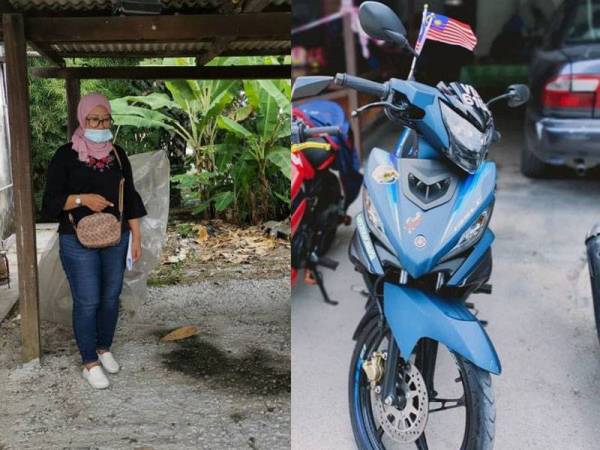 Siti Zuraidah menunjukkan lokasi dia meletakkan motosikal sebelum didapati hilang awal pagi tadi. Motosikal Yamaha 135LC SE berwarna biru yang dilaporkan hilang.