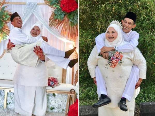 Aksi comel Nurasyidah mendukung suaminya mencuri tumpuan ramai.