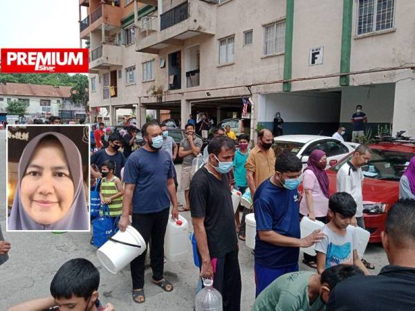 Penduduk yang terjejas menunggu giliran mengambil air yang diagihkan Air Selangor. Gambar kecil: Prof Madya Dr Haliza Abdul Rahman