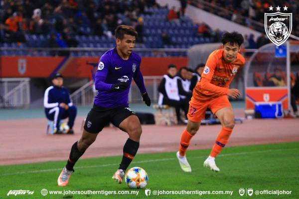 Aksi Safawi ketika JDT menentang Shandong Luneng pada 9 April 2019.