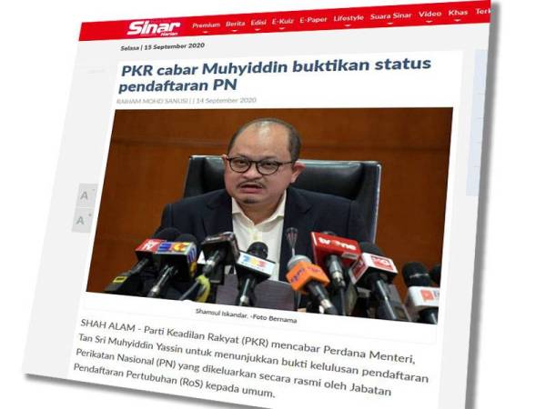 Laporan Sinar Harian semalam berkaitan dakwaan dibuat Ketua Penerangan Parti Keadilan Rakyat (PKR), Datuk Seri Shamsul Iskandar Mohd Akin.