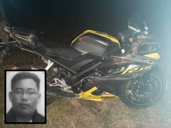 Motosikal jenis Yamaha YZF-R15 yang ditunggang mangsa. (gamabr kecil: Abdul Mu’iz Isa)