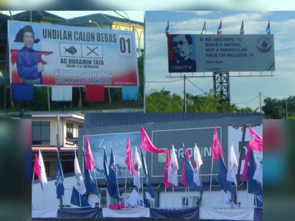 Kempen PRN Sabah mulai meriah dengan pemasangan papan iklan, poster dan bendera parti yang bertanding.
