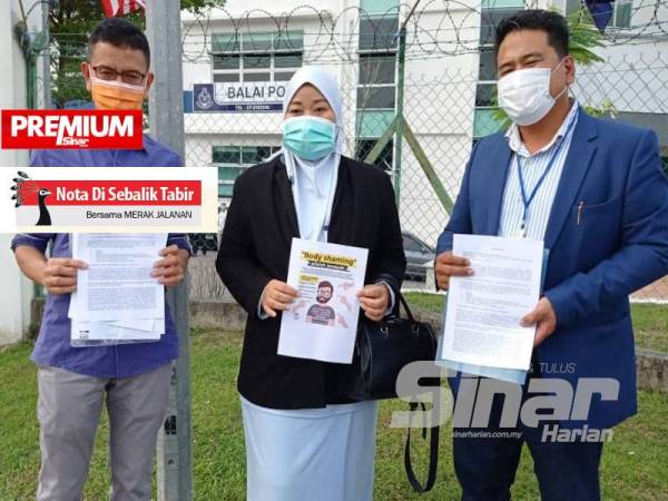 Suharnizan (tengah) bersama-sama pasukan peguamnya di hadapan IPD Johor Bahru Selatan, Larkin selepas membuat laporan polis mendakwa dihina seorang personaliti media sosial, baru-baru ini.