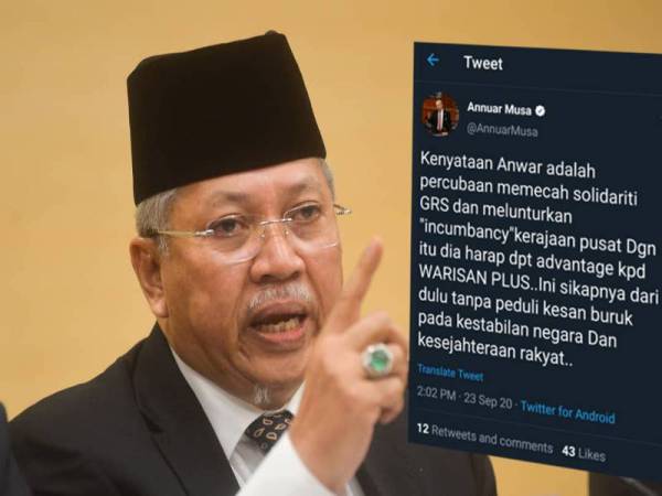 Tangkap layar Twitter Annuar hari ini.