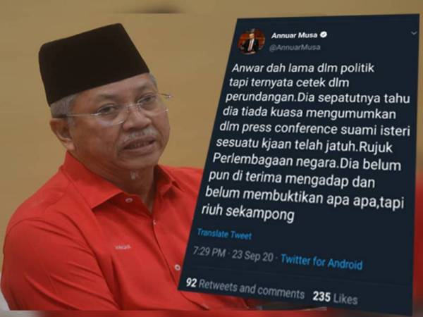 Tangkap layar Twitter Tan Sri Annuar Musa.