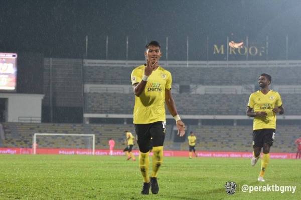 Shahrel Fikri kini menerajui carta penjaring terbanyak saingan CIMB Liga Super apabila merekodkan sembilan gol. -Foto FB PERAK TBG