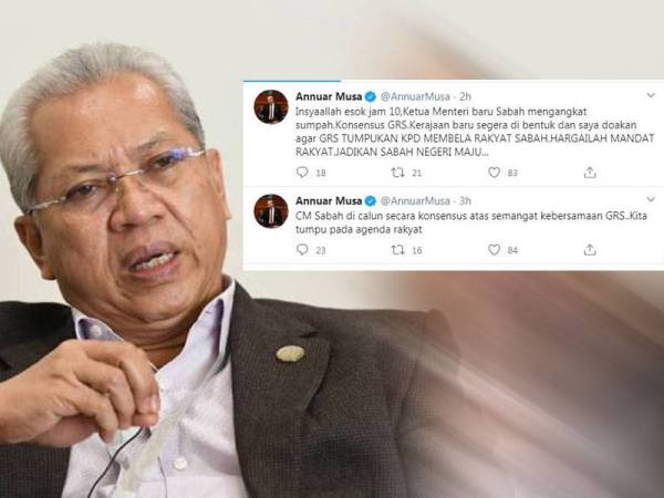 Annuar melalui ciapan Twitter beliau hari ini berhubung pelantikan Hajiji sebagai Ketua Menteri Sabah baharu.