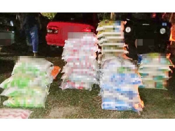 PGA Batalion 7 mematahkan cubaan menyeludup pelbagai jenama beras seludup termasuk beras pulut bernilai RM10,127 dalam serbuan di pangkalan haram Jitong, Rantau Panjang hari ini.