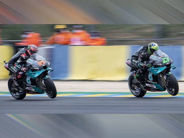 Aksi Morbidelli (kanan) dan Quartararo (kiri) pada GP Le Mans minggu lalu.