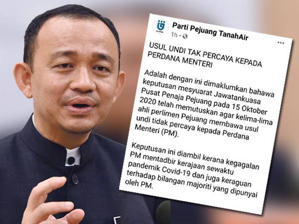 Maszlee mengesahkan lima ahli Parlimen Pejuang sudah menghantar surat kepada Yang Dipertua Dewan Rakyat untuk membawa usul undi tidak percaya kepada Perdana Menteri, Tan Sri Muhyiddin Yassin.