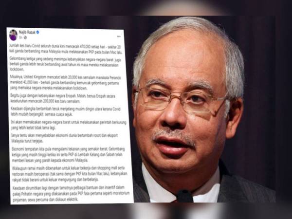 Hantaran Facebook Najib yang mengulas mengenai kesan gelombang ketiga penularan Covid-19 kepada ekonomi negara.