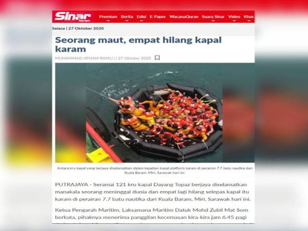 Laporan Sinar Harian hari ini. 