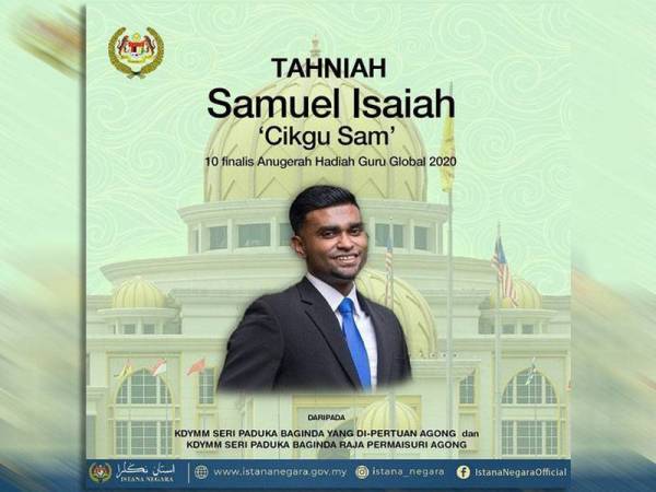 Seri Paduka menzahirkan ucapan tahniah atas dedikasi serta usaha murni guru muda itu dalam mendidik murid-murid sehingga terpilih sebagai calon untuk menerima anugerah tersebut. - Foto FB Istana Negara