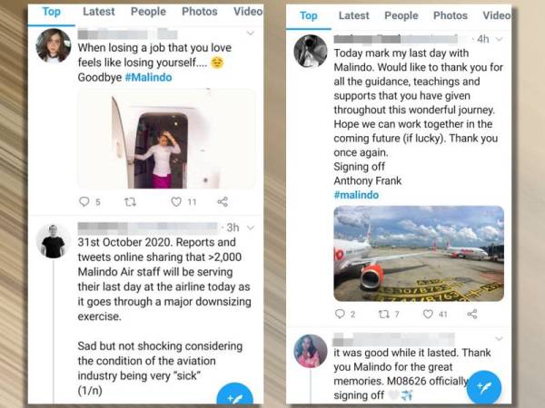 Kisah kakitangan Malindo Airways Sdn Bhd yang menamatkan perkhidmatan secara rasmi menjadi trending di Twitter hari ini.