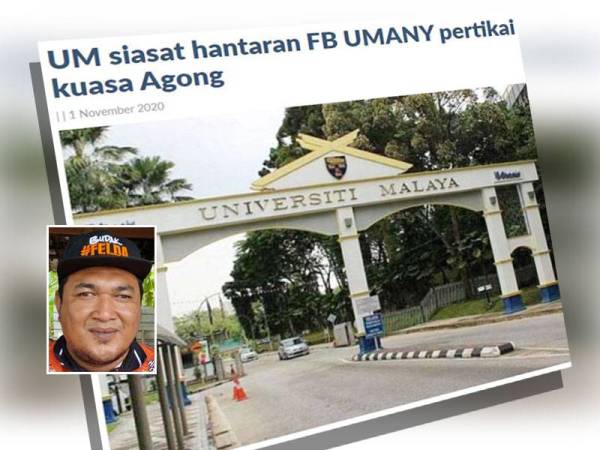 Persatuan Pemuda Baharu Universiti Malaya (UMANY) digesa membuat permohonan maaf kepada Yang di-Pertuan Agong berhubung kenyataan yang dianggap biadab melalui laman Facebook mereka. Gambar kecil: Asrullah