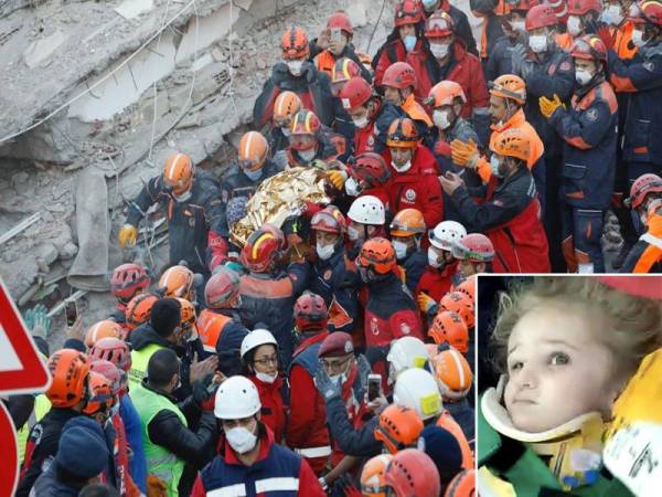 Elif Perincek (gambar kecil) dikeluarkan daripada serpihan runtuhan hampir 65 jam selepas gempa menggegar daerah Bayrakli di wilayah barat Izmir.