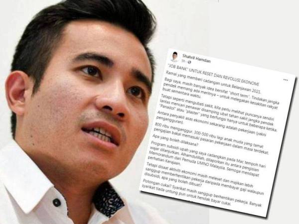 Tangkap layar di Facebook Shahril Hamdan yang membincangkan mengenai idea Skim Jaminan Pekerjaan atau 'Job Bank' hari ini.