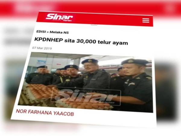 Keratan laporan Sinar Harian 7 Mac 2019.