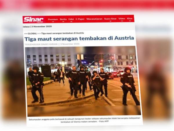 Sekumpulan lelaki bersenjata melepaskan tembakan rambang di tengah Vienna malam semalam menyebabkan dua orang terbunuh dan sejumlah lagi cedera.