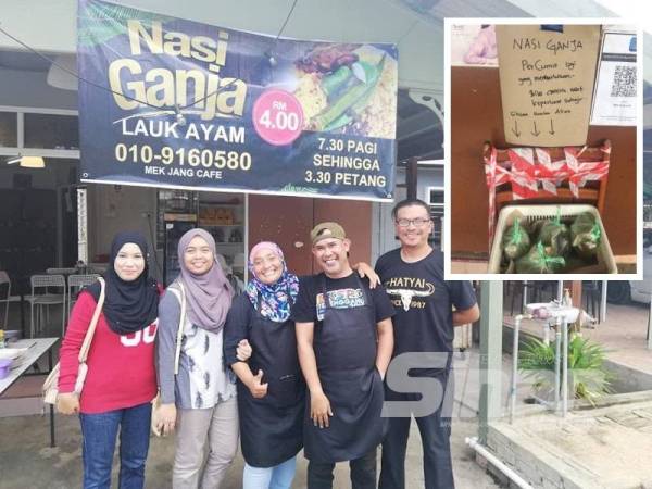 Nasi ganja percuma yang disediakan di dalam bakul di kedai makan Mek Jang Cafe yang diusahakan Norharizan bersama keluarga di Kampung Losong Atap Zin, Kuala Terengganu.