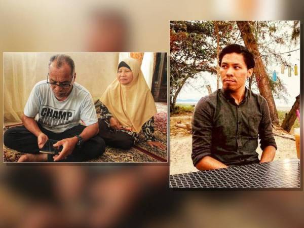 Abdul Ruzak dan isterinya, Ramlah menatap wajah anaknya, Mohammad Uzair (Mohammad Uzair yang merancang untuk bertunang namun maut dalam kemalangan di Kuantan pada Sabtu lalu.)