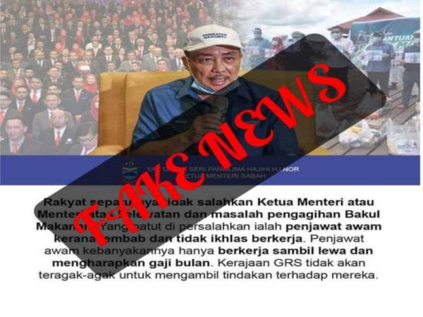 Kenyataan yang tular di media sosial mendakwa penjawat awam lembab agihkan bekalan makanan Covid-19 adalah palsu.