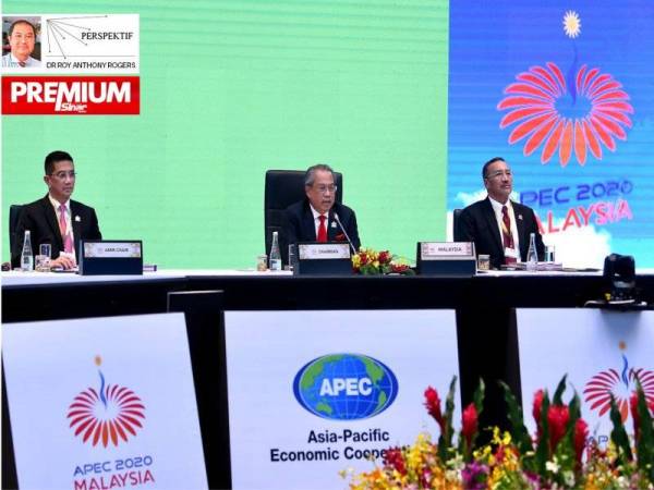 Muhyiddin (tengah) ketika menyampaikan ucaptama pada Mesyuarat Pemimpin Ekonomi (AELM) APEC secara maya. - Foto Bernama