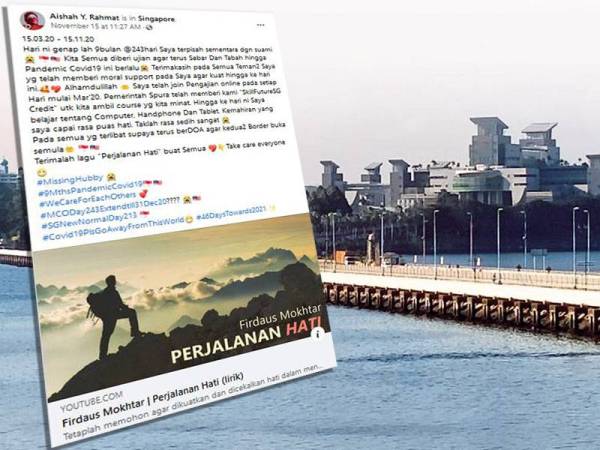 Luahan hati Aishah di Facebooknya selepas diuji terpisah dengan suaminya yang kini berada di Johor akibat pandemik Covid-19.