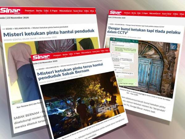 Laporan portal Sinar Harian mengenai misteri ketukan pintu di rumah penduduk.