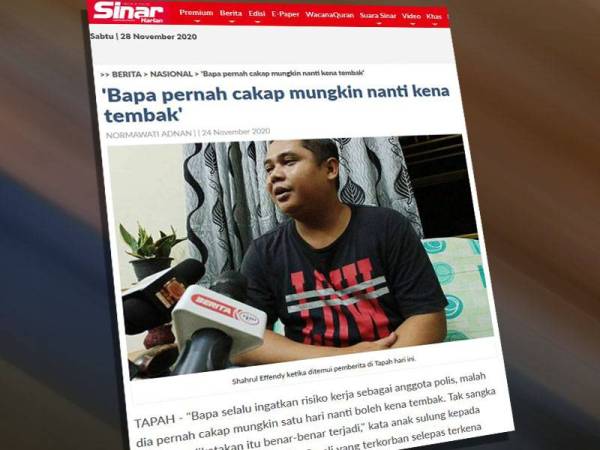 Antara laporan Sinar Harian berhubung kematian Sarjan Baharuddin Ramli yang terkorban dalam kejadian serangan di sempadan Malaysia-Thailand.