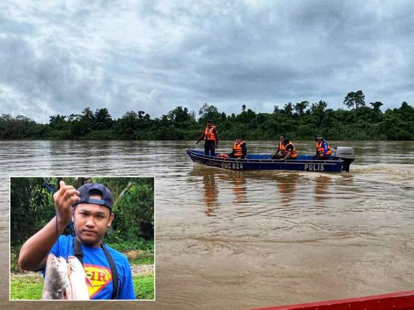 Operasi SAR yang bersambung untuk hari kedua hari ini di tempat kejadian di Sungai Pahang, Temerloh. Gambar kecil: Loqman