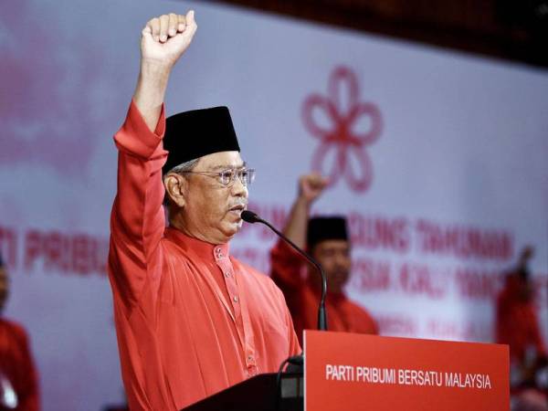 Presiden Parti Pribumi Bersatu Malaysia (Bersatu) Tan Sri Muhyiddin Yassin menyampaikan ucapan dasar bersempena Perhimpunan Agung Tahunan Bersatu.- Foto: Bernama