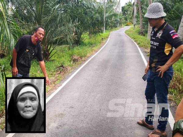 Jamaluddin (kiri) menunjukkan lokasi penemuan mayat jirannya di Kampung Kedah, Kampung Kuantan malam kelmarin. (Gambar kecil: Majenah Ketik)