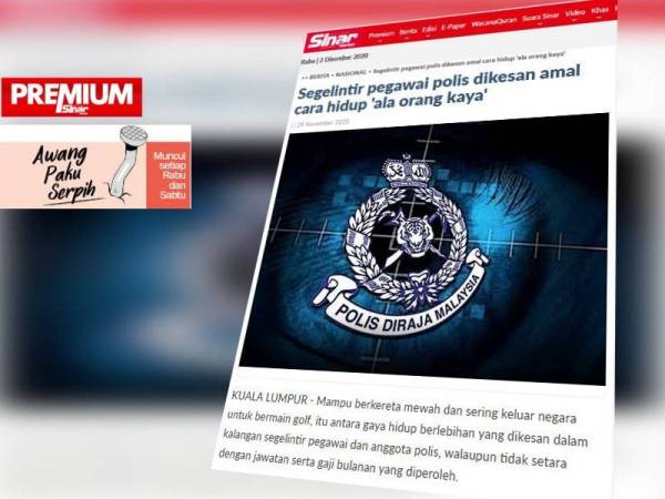 Laporan Sinar Harian berhubung pendedahan yang dibuat Zamri mengenai ada pegawai polis yang dikesan hidup mewah ‘ala orang kaya’. 