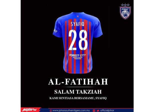 Ucapan takziah kepada penyerang muda, Kelab Bola Sepak Johor Darul Ta’zim (JDT) Muhammad Syafiq Ahmad atas kehilangan ahli keluarga selepas terlibat nahas jalan raya pagi tadi.