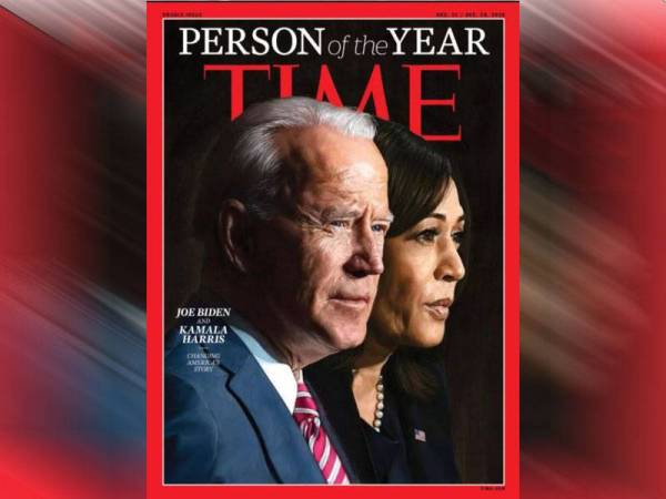 Muka depan majalah Time yang memaparkan Biden dan Harris dengan tajuk Changing America's story (Mengubah kisah Amerika). - Foto Agensi