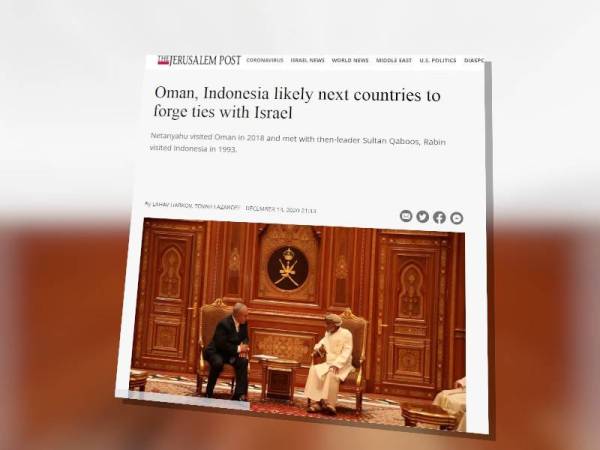 Indonesia menolak laporan The Jerusalem Post pada Ahad yang mendakwa negara itu mahu menjalinkan hubungan diplomatik dengan Israel. - Foto Agensi